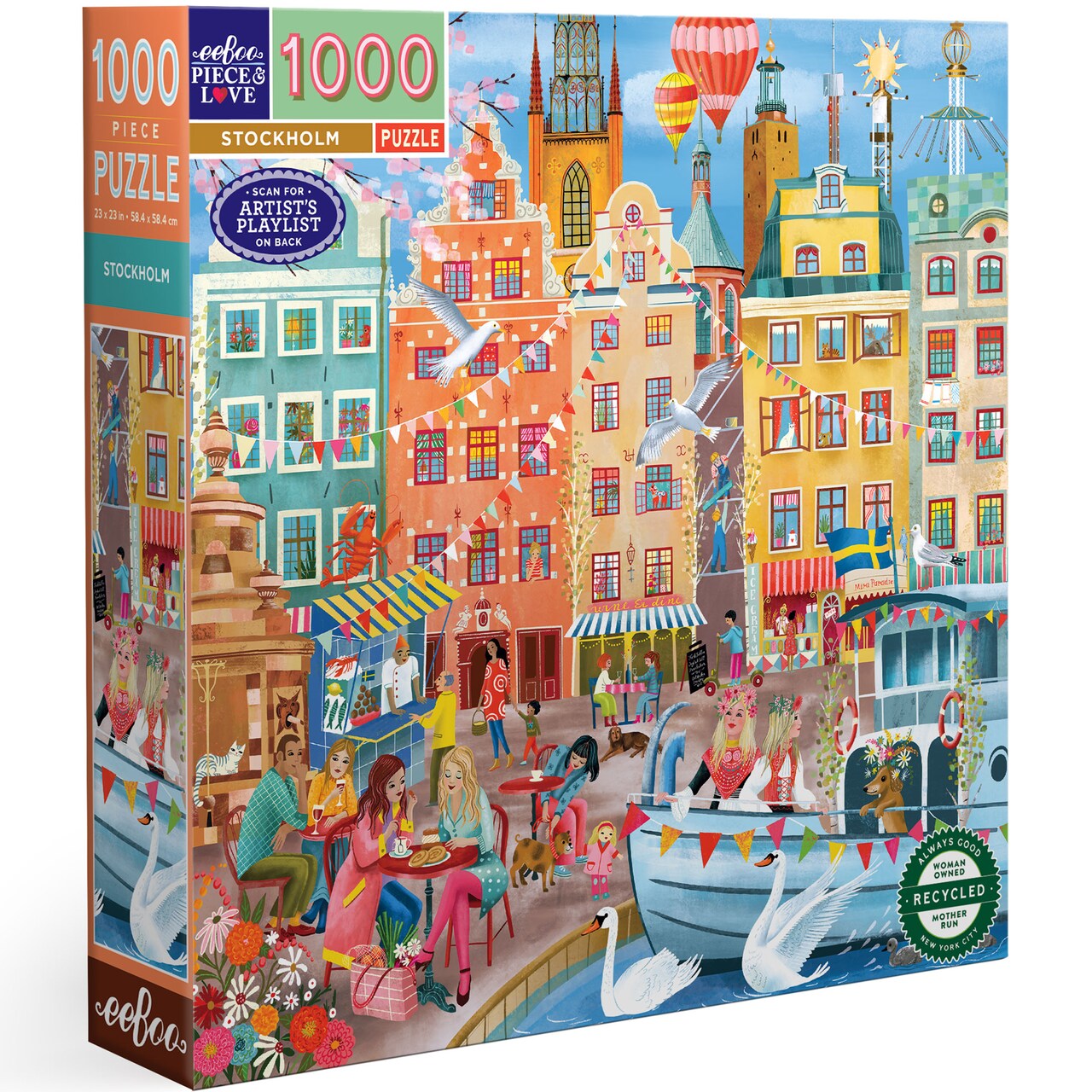 eeBoo Piece & Love: Stockholm - 1000 Piece Puzzle - Adult Square Jigsaw, 23x23", Includes Image Reference Insert, Glossy High-Quality Pieces